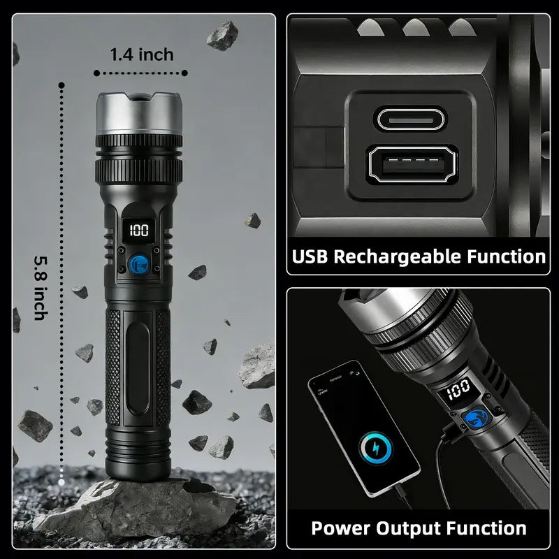 2-in-1 Strong Flashlight + Power Bank.